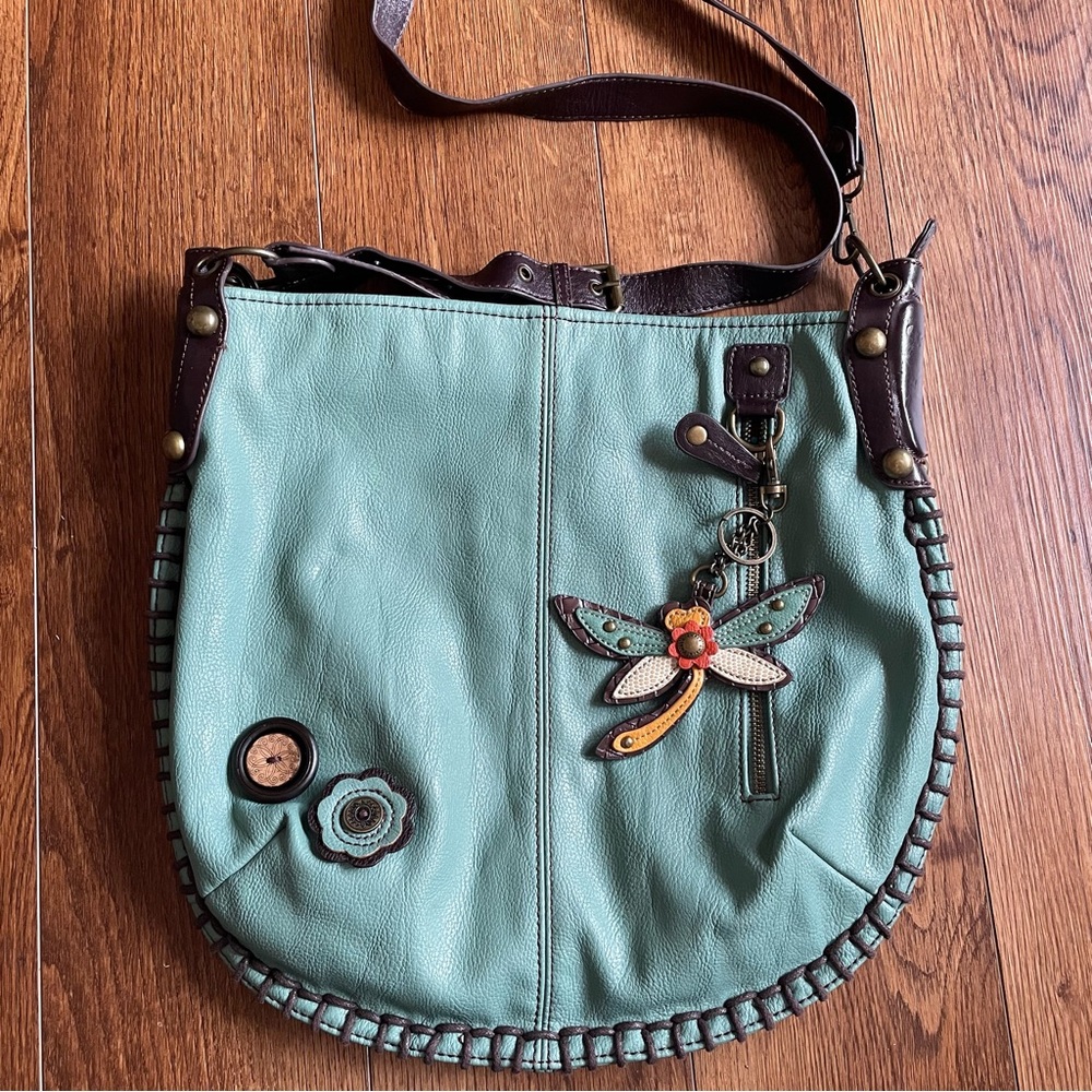 Chala Teal Shoulder Bag with Dragonfly Charm
